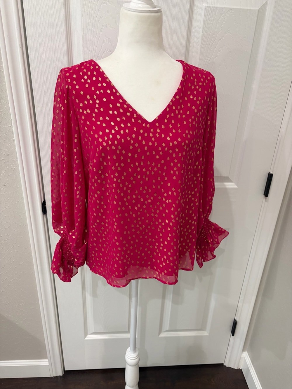 1. State Pink Blouse with Gold Dot Print - Size Small